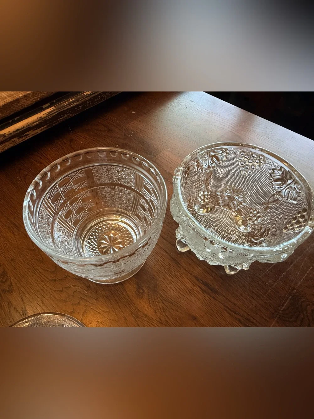 Set of 2 Vintage Pressed Glass Covered Candy Dishes - Clear Glass Jars